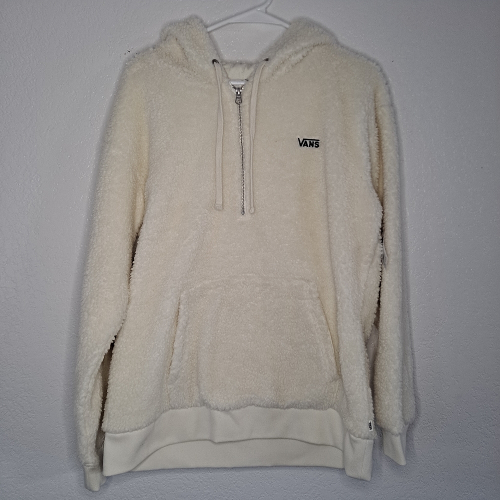 NEW Womens Vans Cream Subculture Fleece Sherpa Zipper Warm Hoodie Size XL